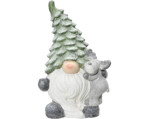 Dekorativní figurka trpaslík kovový 39 cm Dekorativní figurka trpaslík s vánočním stromkem a los