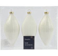 Sada tří skleněných vánočních ozdob ve tvaru kapky s žebrováním