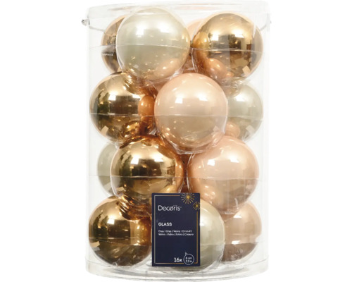 Skleněné vánoční koule Decoris, 16 kusů, průměr osm centimetrů
