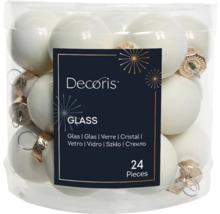 Balení 24 bílých skleněných vánočních koulí