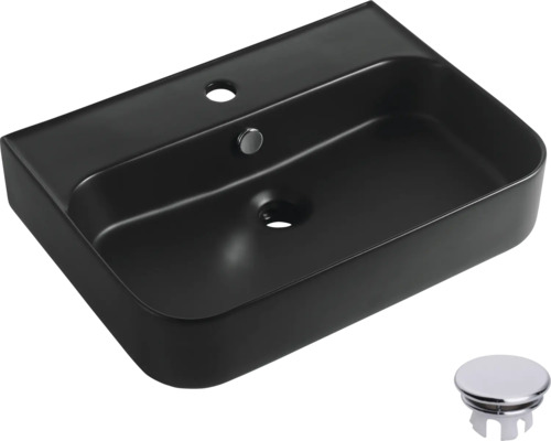 Černé keramické umyvadlo na desku s odtokovou soupravou