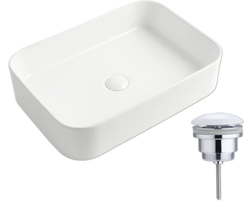 Obdélníkové umyvadlo na desku s odtokovou armaturou