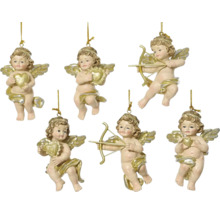 Šest andělských přívěsků se srdcem a šípem pro vánoční dekorace