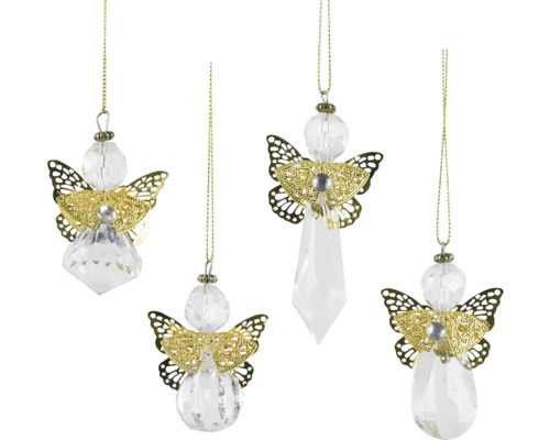 Umělá větev šípky 78 cm Čtyři andělské vánoční ozdoby se křídly a šňůrkami na zavěšení