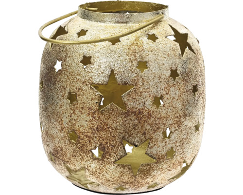 Lucerna s motivem hvězd rustic kovová Ø 16 x 18 cm zlatá Dekorativní lucerna se vzorem hvězdy a držadlem