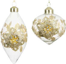 Dvě skleněné vánoční koule s květinovým dekorem