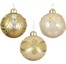 Tři ozdobné vánoční koule s ornamenty