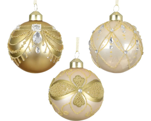 Tři ozdobné vánoční koule s ornamenty