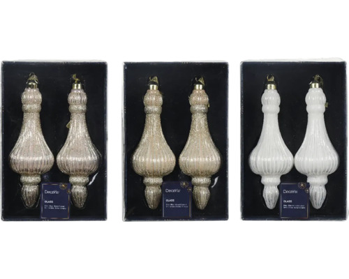 Vánoční ozdoby skleněné Ø 6 x 17 cm 2 ks, různé barvy Tři balení skleněných vánočních ozdob ve tvaru kapky