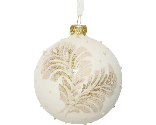 Vánoční ozdoba skleněná koule Ø 8 cm krémová Vánoční koule s dekorem na vánoční stromek