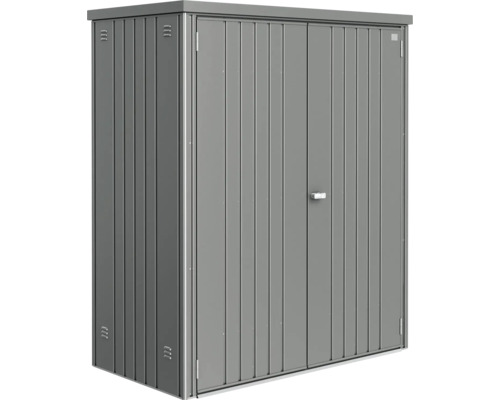Kovový zahradní domek s dvoukřídlými dveřmi pro uložení zahradního nářadí