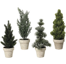 Čtyři umělé pokojové rostliny v květináčích