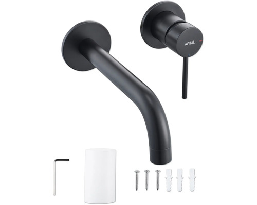 Nástěnná umyvadlová baterie s logem Avital a montážním materiálem