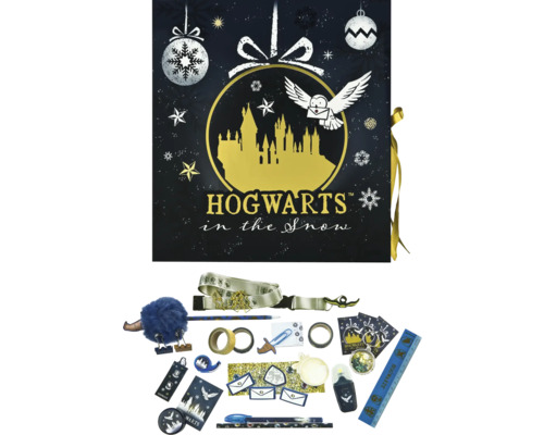 Harry Potter adventní kalendář s různými doplňky s tématem Bradavic ve sněhu