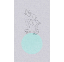 Nakreslená osoba s čepicí na skateboardu