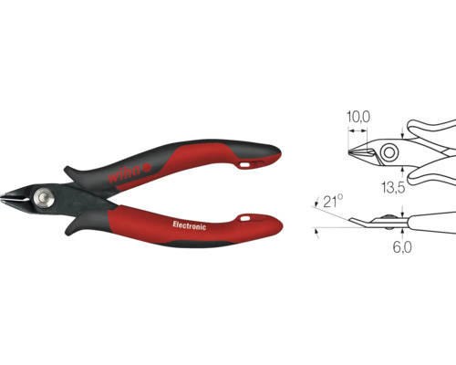 Boční štípací kleště Wiha Electronic s technickými výkresy