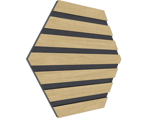 Šestiúhelníkový akustický panel s dřevěnými lamelami