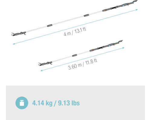 Zahradní nářadí s teleskopickou násadou, délka 4 metry a 3,60 metry