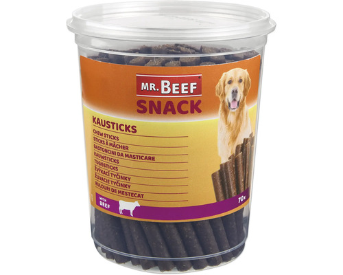Pamlsky pro psy Mr. Beef tyčinky s hovězím 70 ks Mr. Beef Snack žvýkací tyčinky pro psy v nádobě