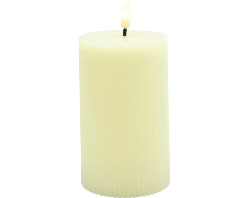 Vánoční elektrická svíčka Lafiora 3D plamen 7,5x7,5x15 cm krémová Dekorativní sloupová svíčka se simulovaným plamenem