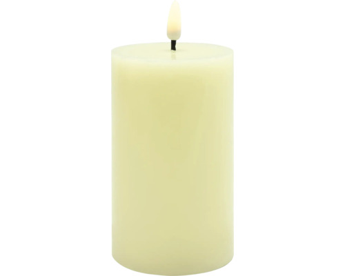 Vánoční elektrická svíčka Lafiora 3D plamen 7,5x7,5x15 cm krémová s časovačem 6h Dekorativní vosková svíčka se simulovaným plamenem pro vnitřní použití