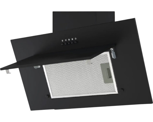 Černý odsavač par s kovovým tukovým filtrem