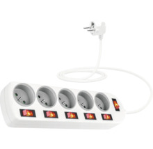 Prodlužovací kabel s pěti zásuvkami a vypínači