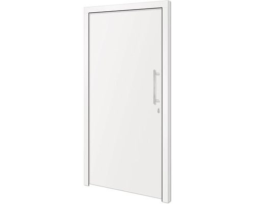 Bílé interiérové dveře s nerezovou klikou a zámkem