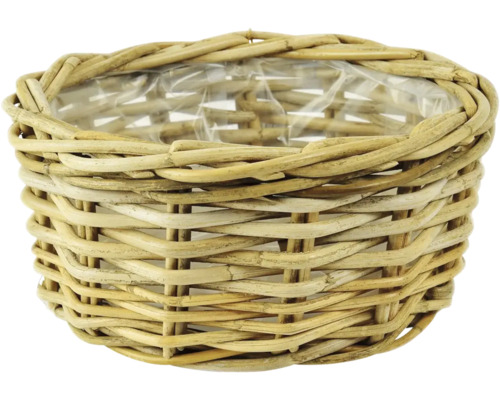 Ratanový obal na květináč Ø 31 cm x 14 cm šedý s igelitovou výplní Proutěný květináč s fólií