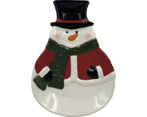 Dekorativní talíř Sněhulák keramický 28 x 20 x 3 cm Figurka sněhuláka s kloboukem a šálou jako vánoční dekorace