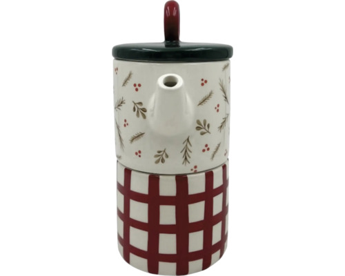 Keramická konvice na čaj s kostkovaným vzorem a vánočními motivy