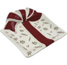 Dekorativní mísa ve tvaru dárku s mašlí a vánočním motivem