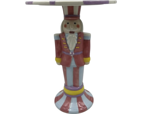 Dekorativní etažér Louskáček keramický Ø 21 x 28 cm Dekorační stolek ve tvaru louskáčka s pruhovaným povrchem