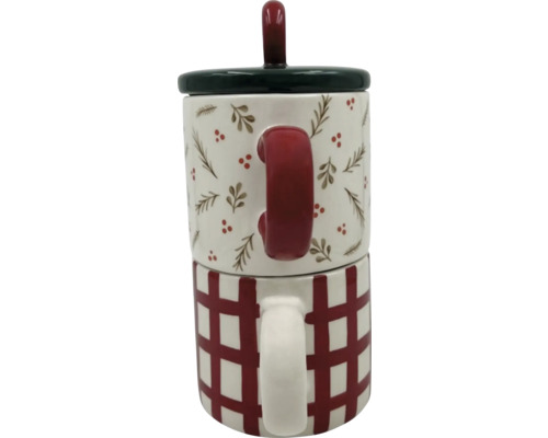 Stohovatelný hrnek s víkem a dvěma různými vzory