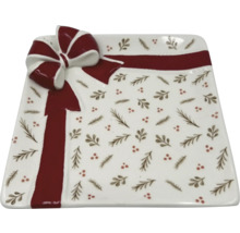 Čtvercový servírovací talíř s mašlí a vzorem dárkové stuhy