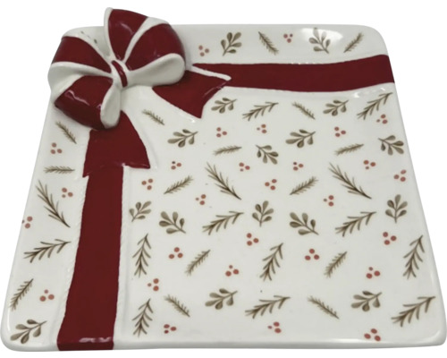 Čtvercový servírovací talíř s mašlí a vzorem dárkové stuhy