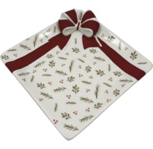 Čtvercový porcelánový talíř s motivem dárkové stuhy a mašle