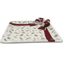 Dekorativní obdélníková servírovací deska s motivem stuhy a rostlinným vzorem.