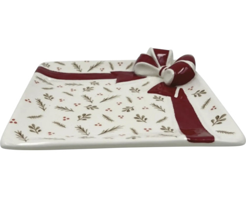 Dekorativní obdélníková servírovací deska s motivem stuhy a rostlinným vzorem.
