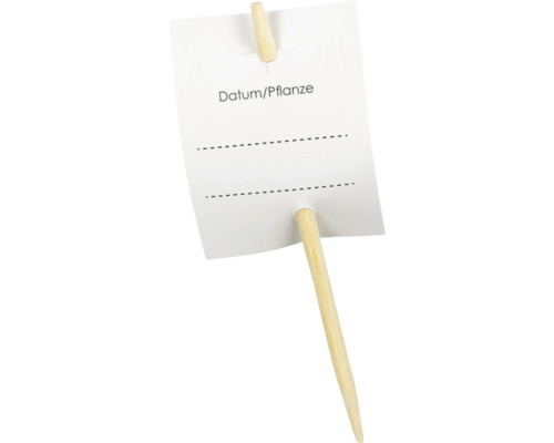 Dřevěná rostlinná jmenovka s polem pro datum a název rostliny