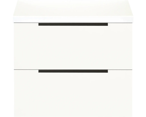 Bílá spodní skříňka se dvěma zásuvkami a úchyty