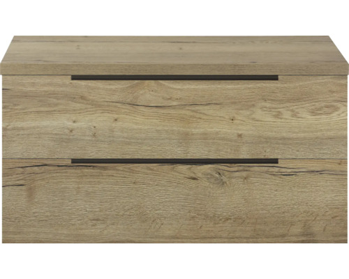 Skříňka pod umyvadlo se dvěma zásuvkami ve vzhledu dřeva