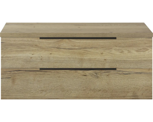 Skříňka pod umyvadlo se dvěma zásuvkami v designu dřeva