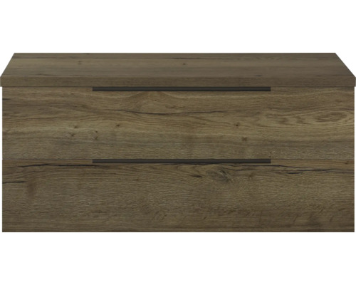 Skříňka pod umyvadlo se dvěma zásuvkami v dřevěném vzhledu