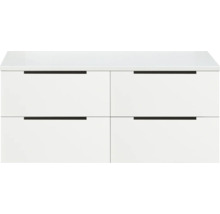 Bílá skříňka pod umyvadlo se čtyřmi zásuvkami a černými úchyty