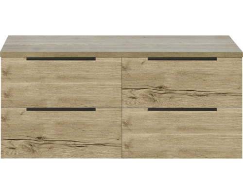 Skříňka pod umyvadlo Sanox Seville dub přírodní 120 x 53 x 45 cm Dřevěná komoda se čtyřmi zásuvkami a úchyty
