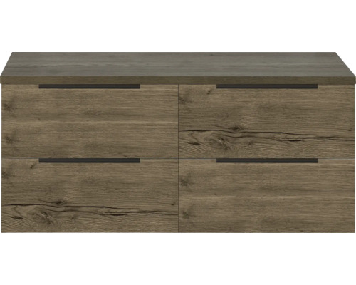 Skříňka pod umyvadlo Sanox Seville tabacco 120 x 53 x 45 cm Skříňka pod umyvadlo se čtyřmi zásuvkami s dřevěným vzhledem