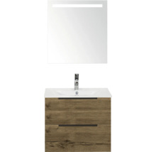 Umyvadlová sestava se zrcadlem a spodní skříňkou ze dřeva