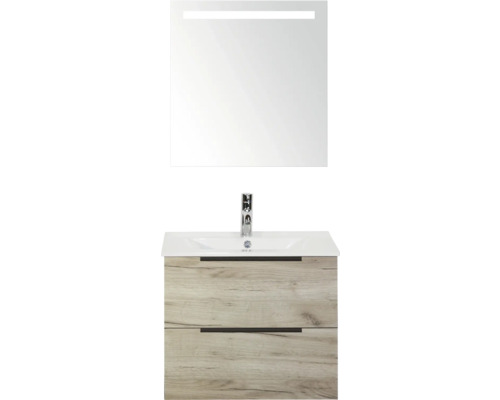 Koupelnová sestava Sanox Seville 60 cm craft oak Umyvadlová skříňka se zrcadlem a dvěma zásuvkami v dřevěném designu