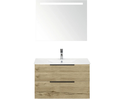 Skříňka pod umyvadlo s umyvadlem a zrcadlem s osvětlením